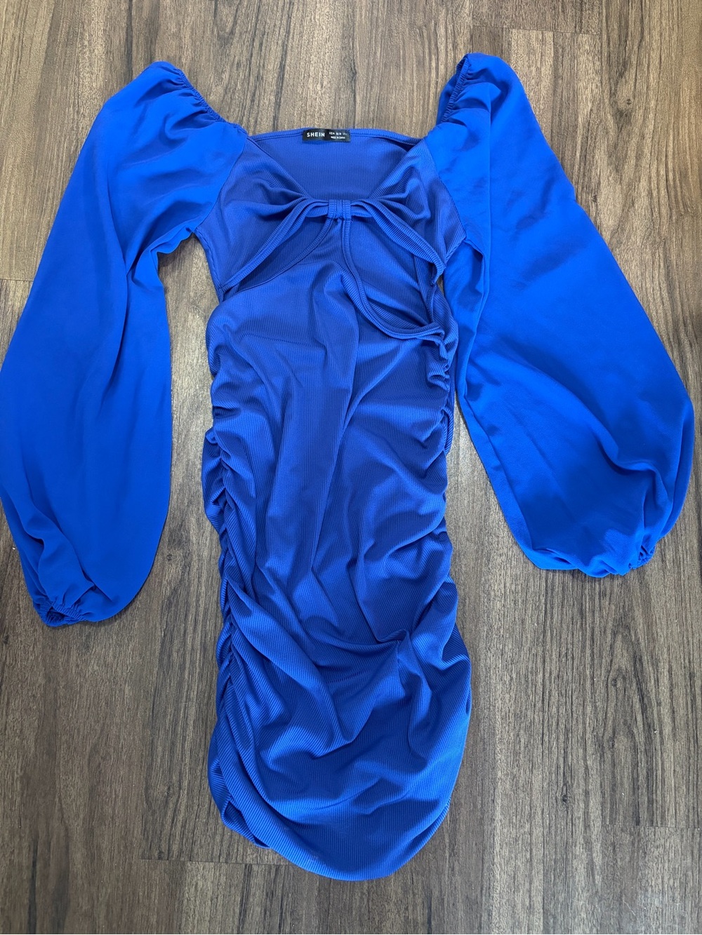 SHEIN Royal Blue Ruched Puff-Sleeve Mini Dress